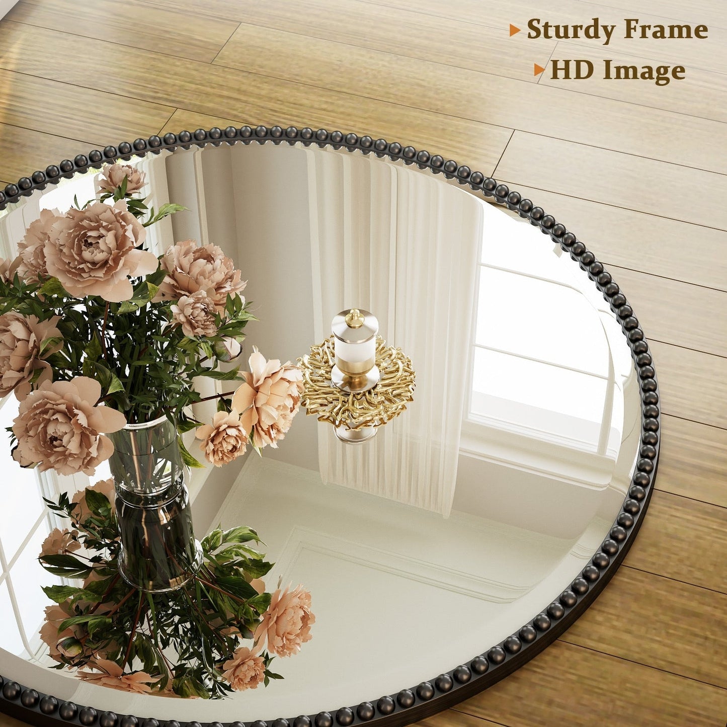 Vintage Round Bathroom Mirror with Beaded Frame