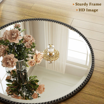 Vintage Round Bathroom Mirror with Beaded Frame