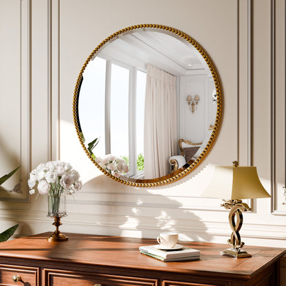 Vintage Round Bathroom Mirror with Beaded Frame