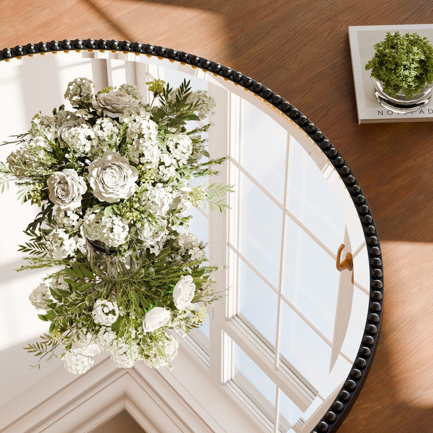 Vintage Round Bathroom Mirror with Beaded Frame