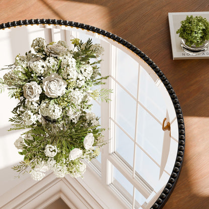 Vintage Round Bathroom Mirror with Beaded Frame