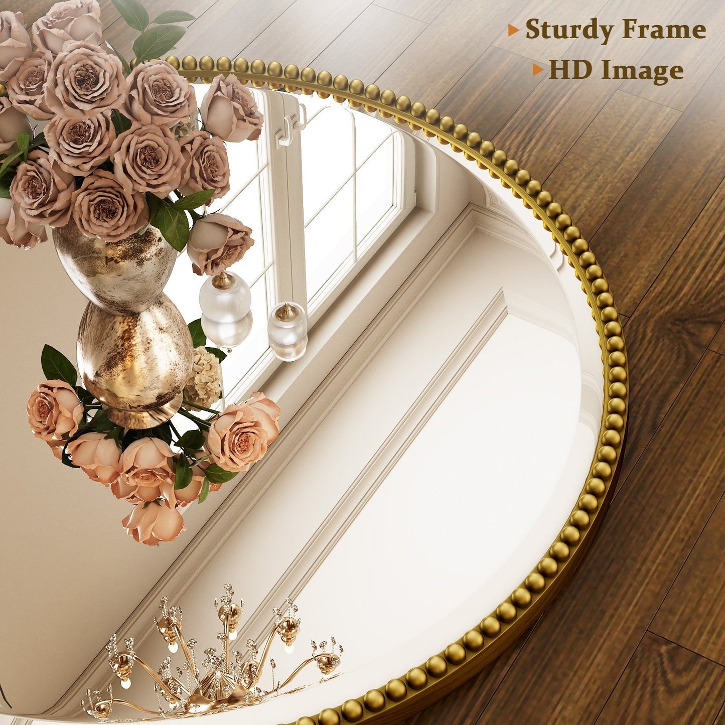 Vintage Round Bathroom Mirror with Beaded Frame