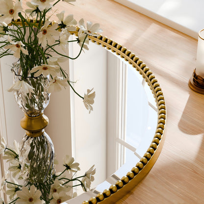 Vintage Round Bathroom Mirror with Beaded Frame