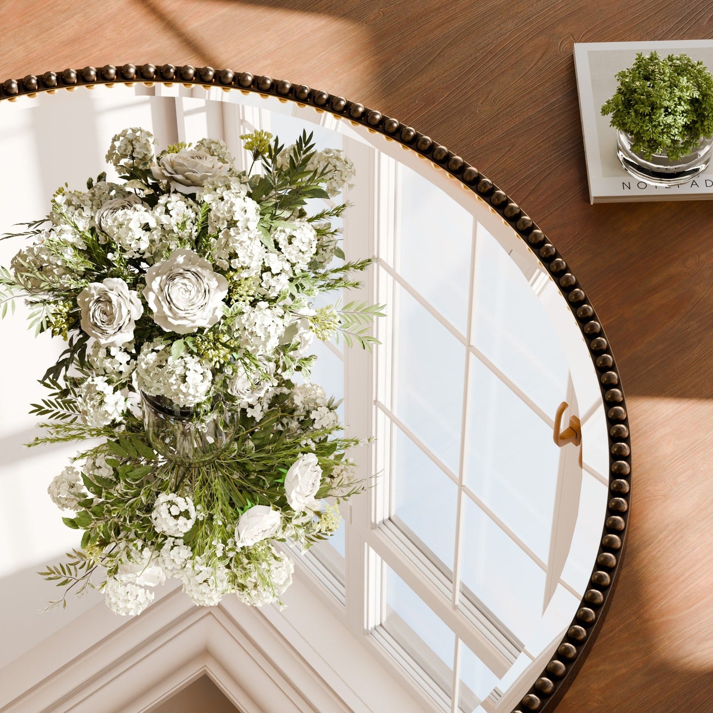 Vintage Round Bathroom Mirror with Beaded Frame