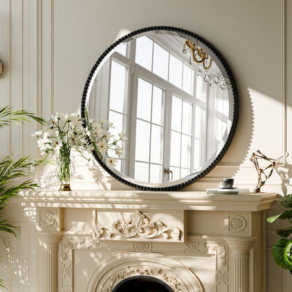 Vintage Round Bathroom Mirror with Beaded Frame