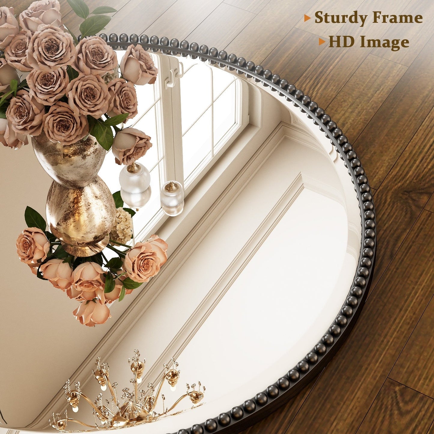 Vintage Round Bathroom Mirror with Beaded Frame