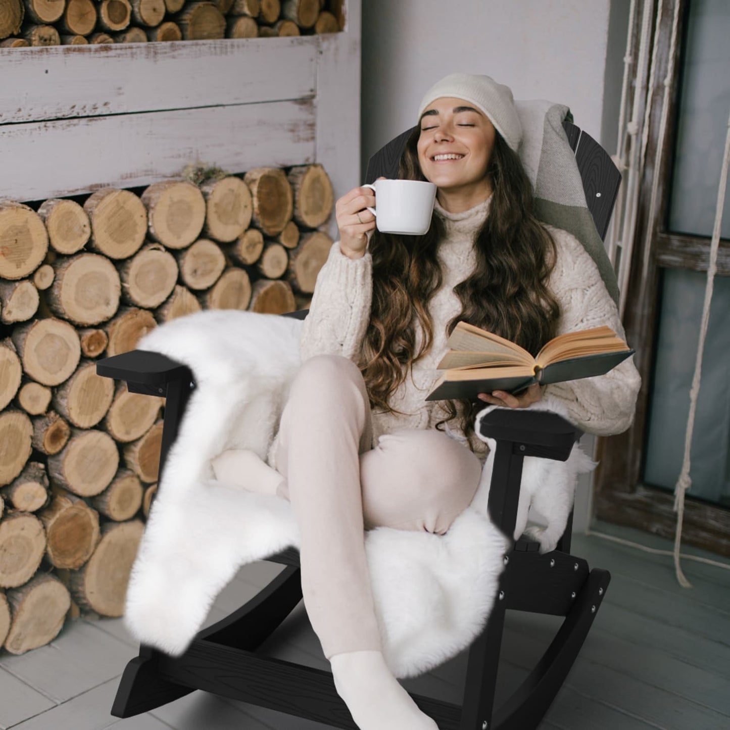 WINSOON Chaise à bascule d'extérieur pour tout type de météo, lot de 2