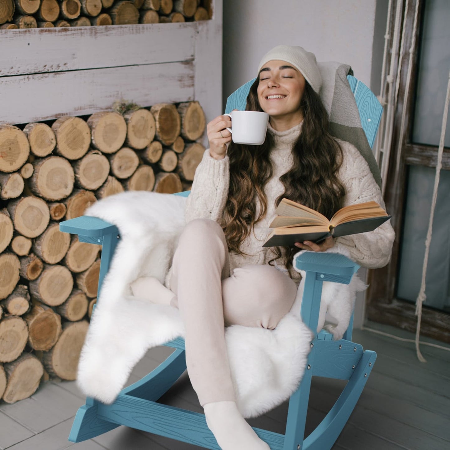 WINSOON Chaise à bascule d'extérieur pour tout type de météo, lot de 2