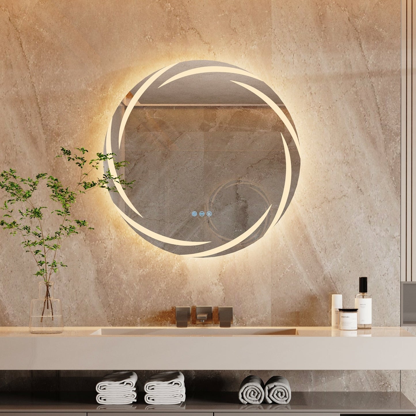 Miropoir de salle de bain à lumière LED tactile étanche, anti-buée, avec fonction de gradation.
