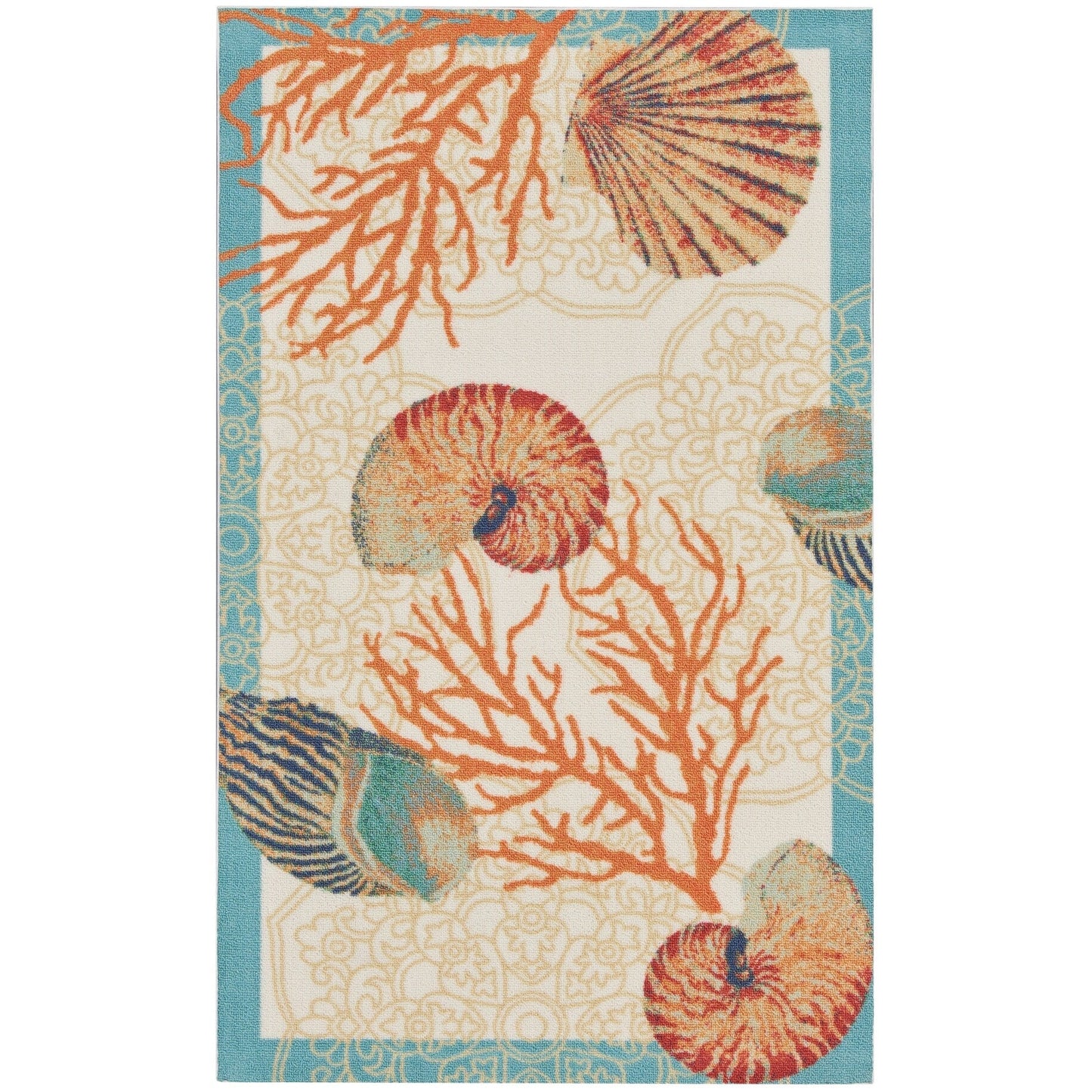 Waverly Sun & Shade Shore Thing Tropical Sea Shell Floral Indoor Outdoor Area Rug