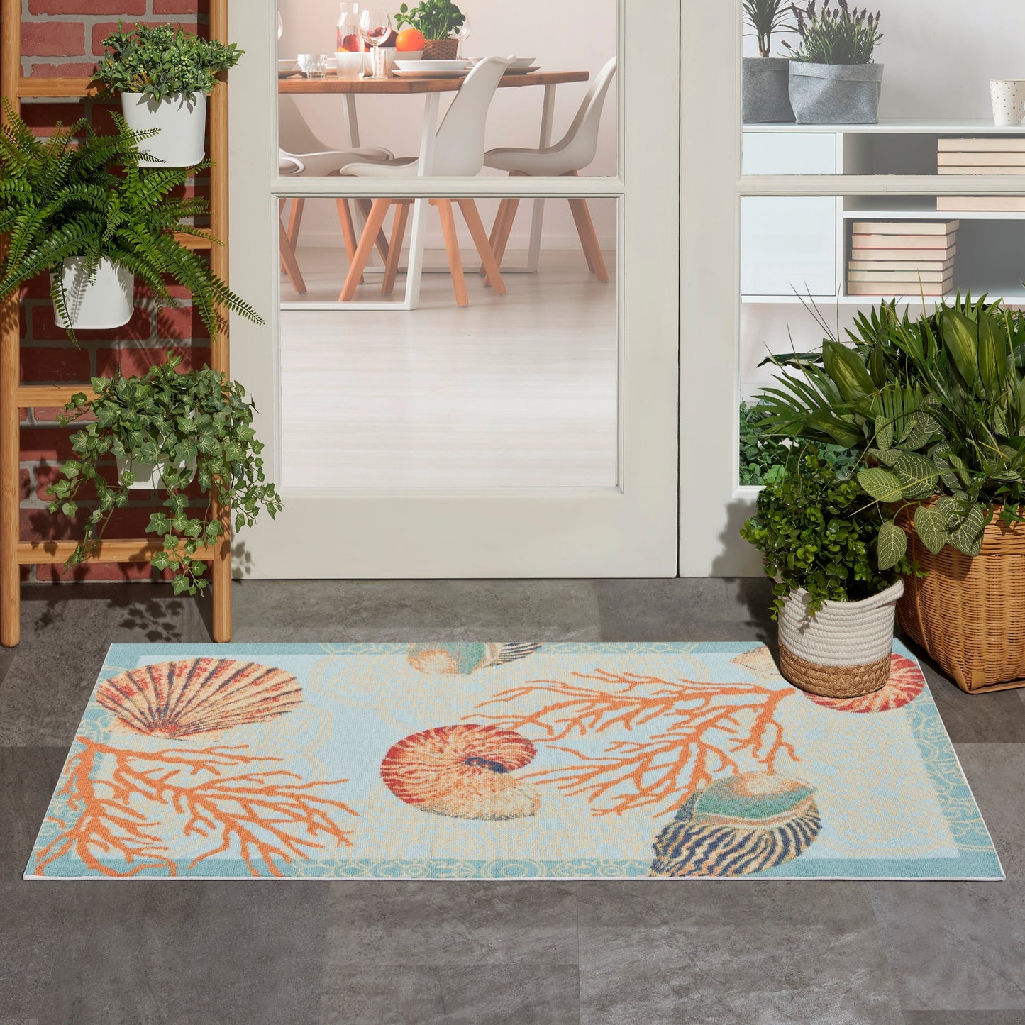 Waverly Sun & Shade Shore Thing Tropical Sea Shell Floral Indoor Outdoor Area Rug