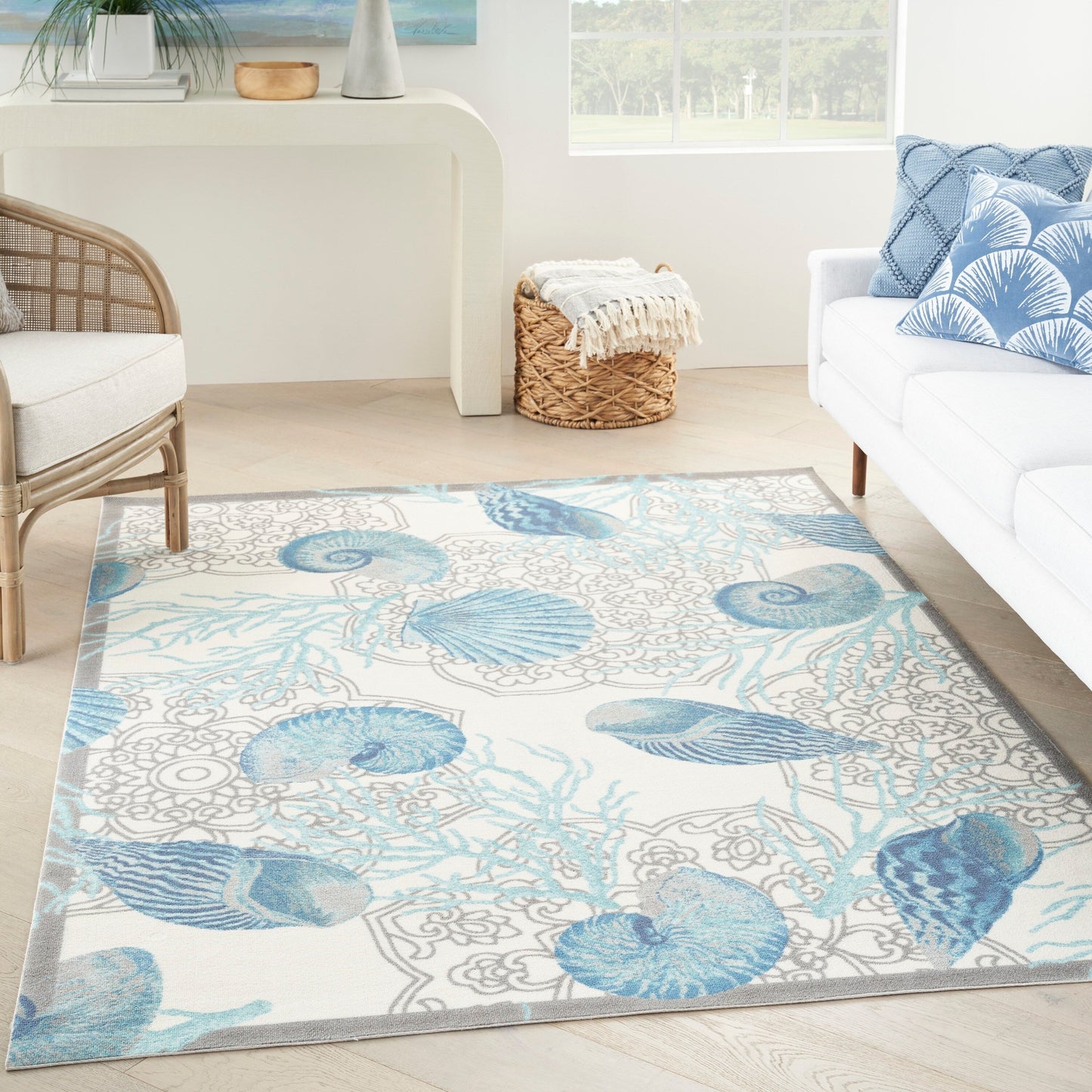 Waverly Sun & Shade Shore Thing Tropical Sea Shell Floral Indoor Outdoor Area Rug