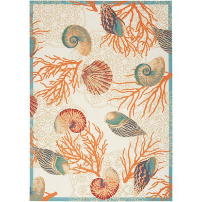 Waverly Sun & Shade Shore Thing Tropical Sea Shell Floral Indoor Outdoor Area Rug