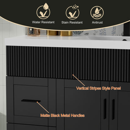 Ensemble de meuble-lavabo ondulé pour salle de bain, 30/36/48 pouces, avec lavabo et robinet.