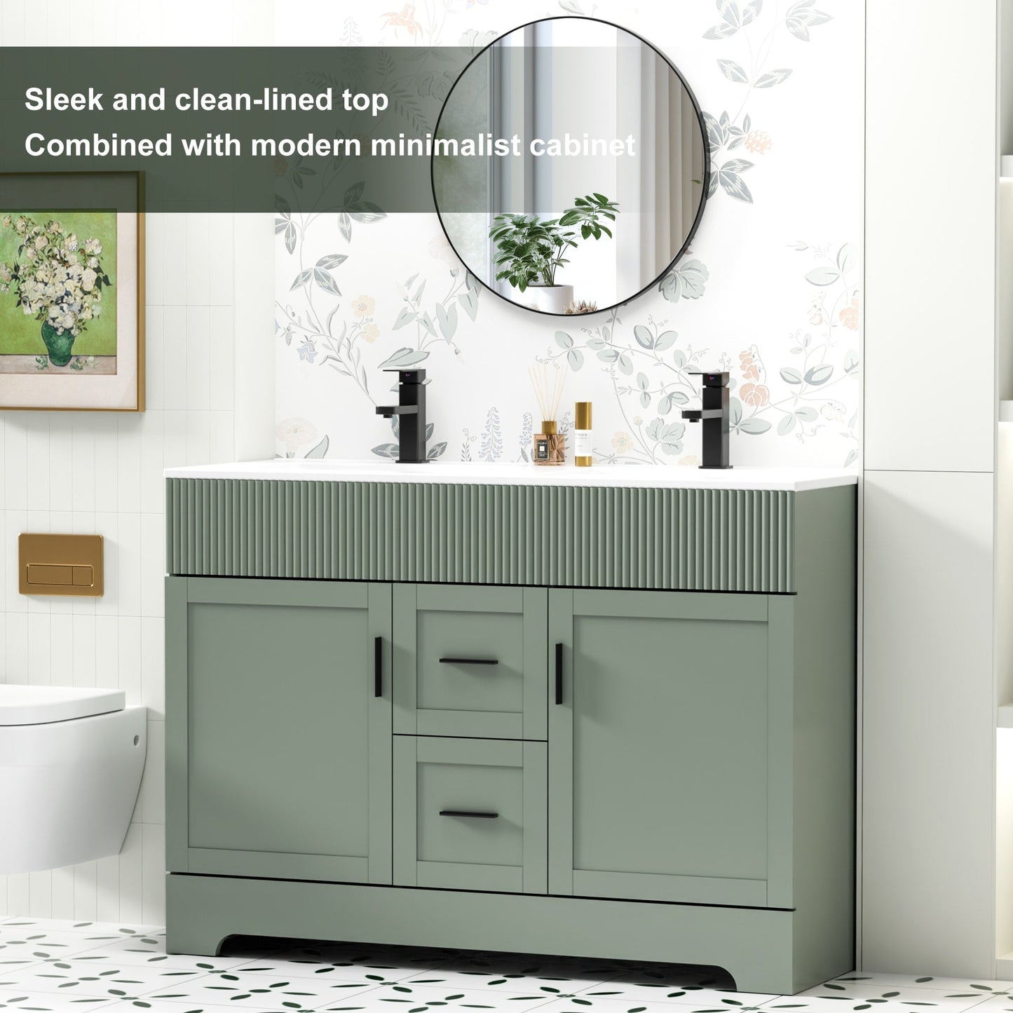 Ensemble de meuble-lavabo ondulé pour salle de bain, 30/36/48 pouces, avec lavabo et robinet.