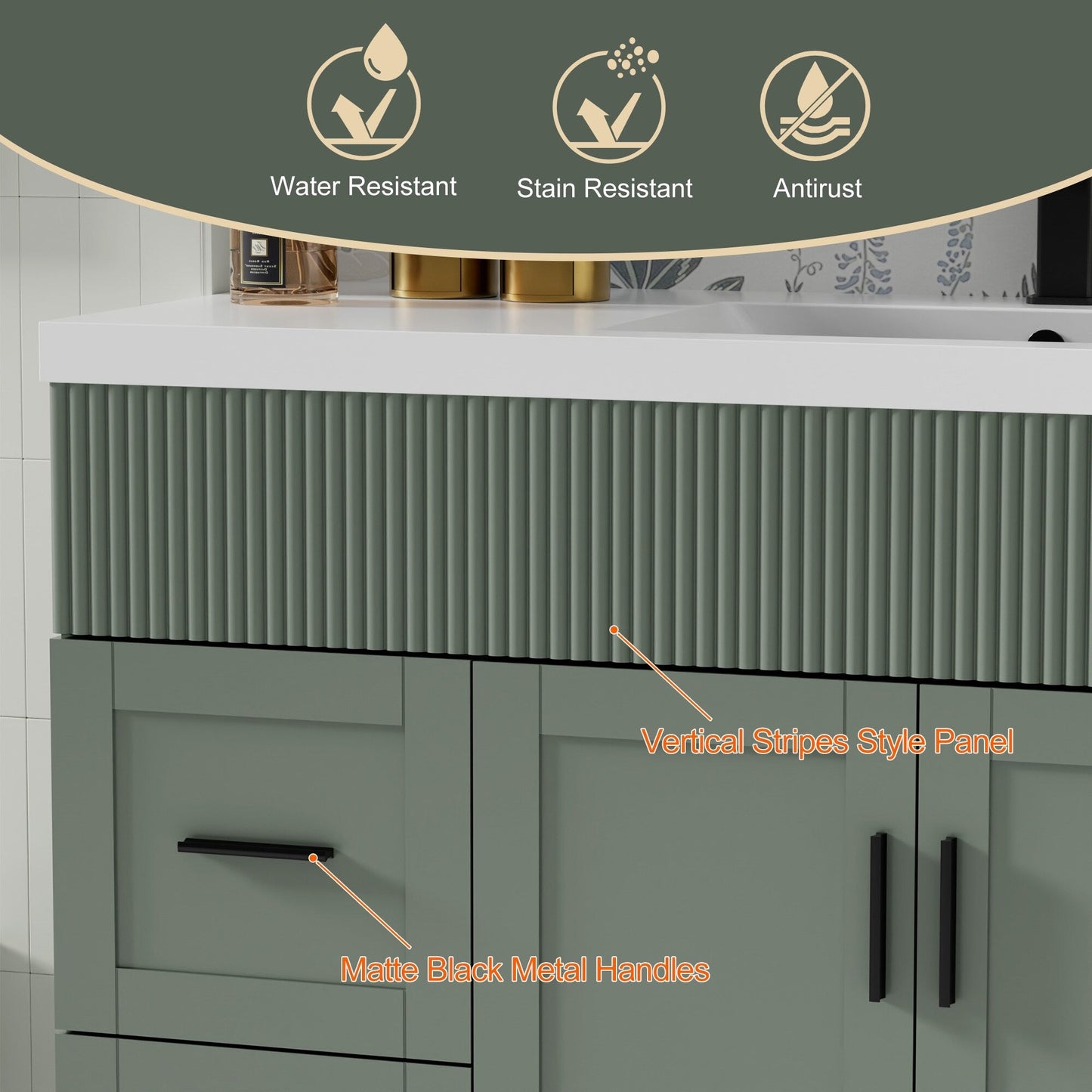 Ensemble de meuble-lavabo ondulé pour salle de bain, 30/36/48 pouces, avec lavabo et robinet.