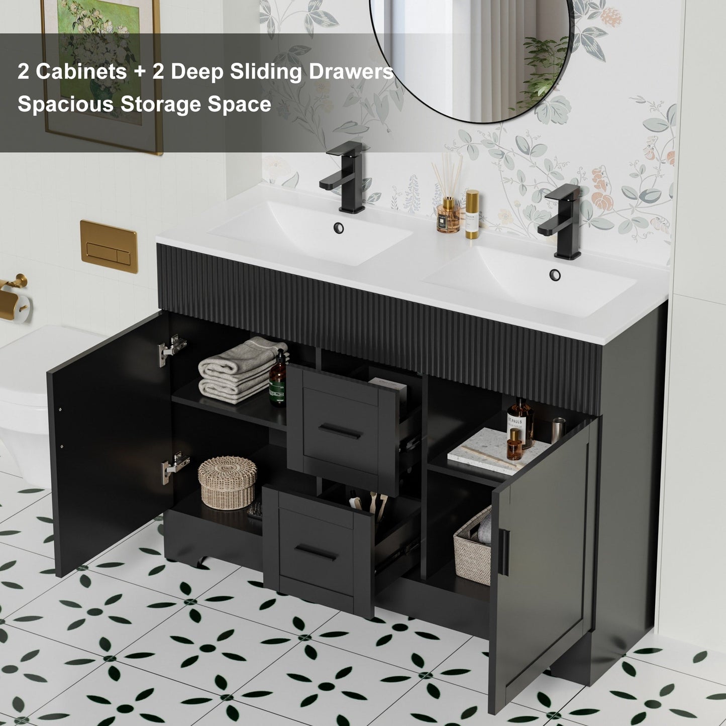 Ensemble de meuble-lavabo ondulé pour salle de bain, 30/36/48 pouces, avec lavabo et robinet.