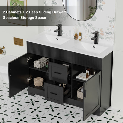 Ensemble de meuble-lavabo ondulé pour salle de bain, 30/36/48 pouces, avec lavabo et robinet.