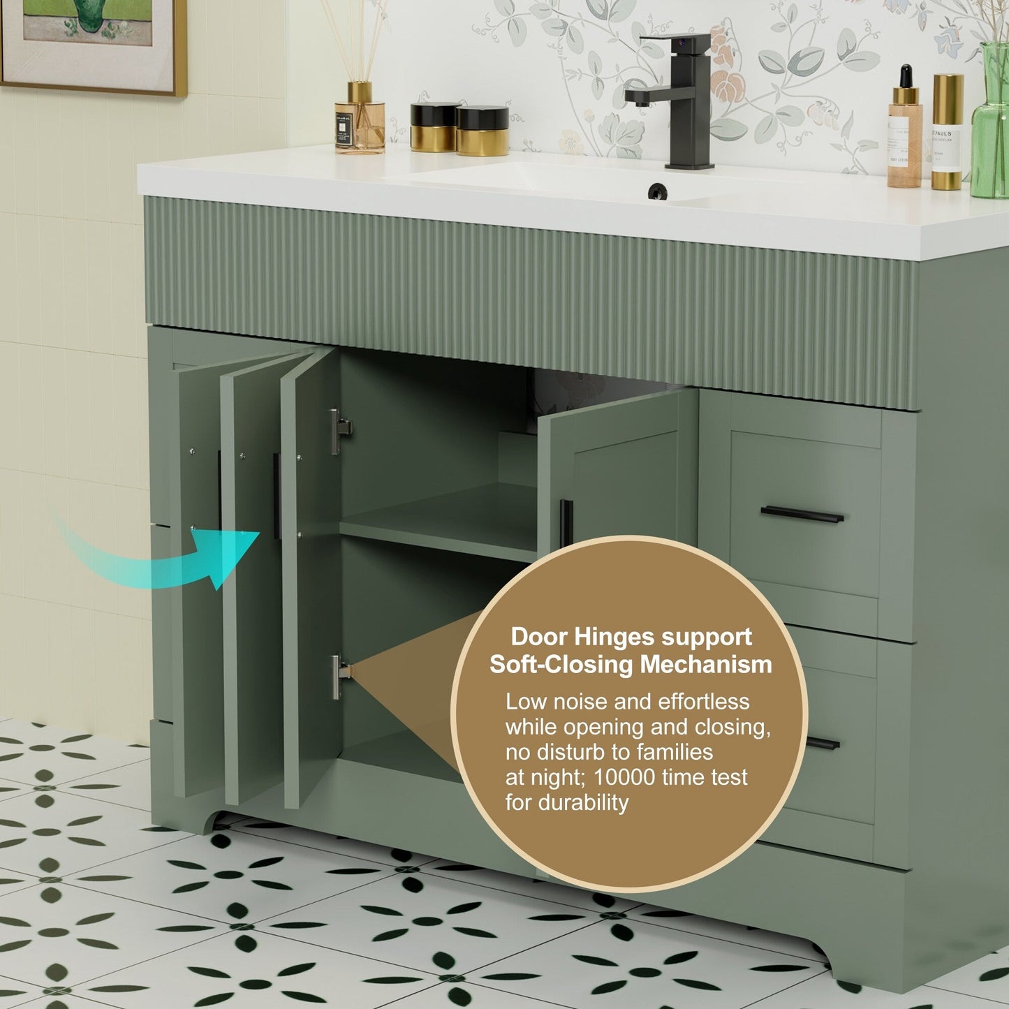 Ensemble de meuble-lavabo ondulé pour salle de bain, 30/36/48 pouces, avec lavabo et robinet.