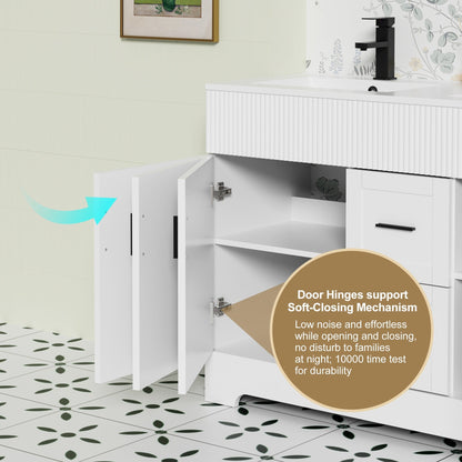 Ensemble de meuble-lavabo ondulé pour salle de bain, 30/36/48 pouces, avec lavabo et robinet.