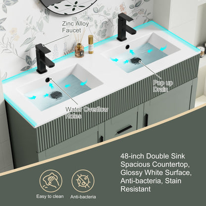 Ensemble de meuble-lavabo ondulé pour salle de bain, 30/36/48 pouces, avec lavabo et robinet.