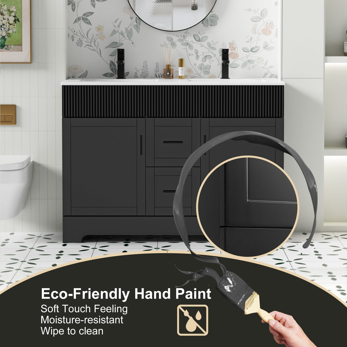 Ensemble de meuble-lavabo ondulé pour salle de bain, 30/36/48 pouces, avec lavabo et robinet.