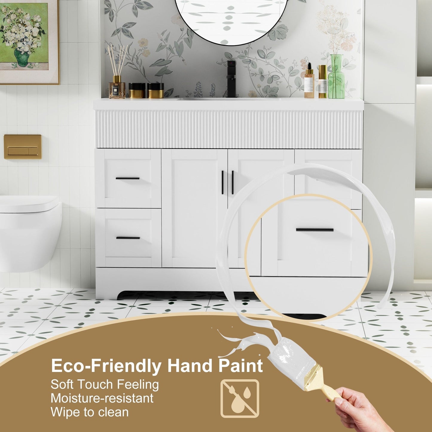 Ensemble de meuble-lavabo ondulé pour salle de bain, 30/36/48 pouces, avec lavabo et robinet.