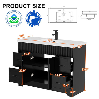 Ensemble de meuble-lavabo ondulé pour salle de bain, 30/36/48 pouces, avec lavabo et robinet.