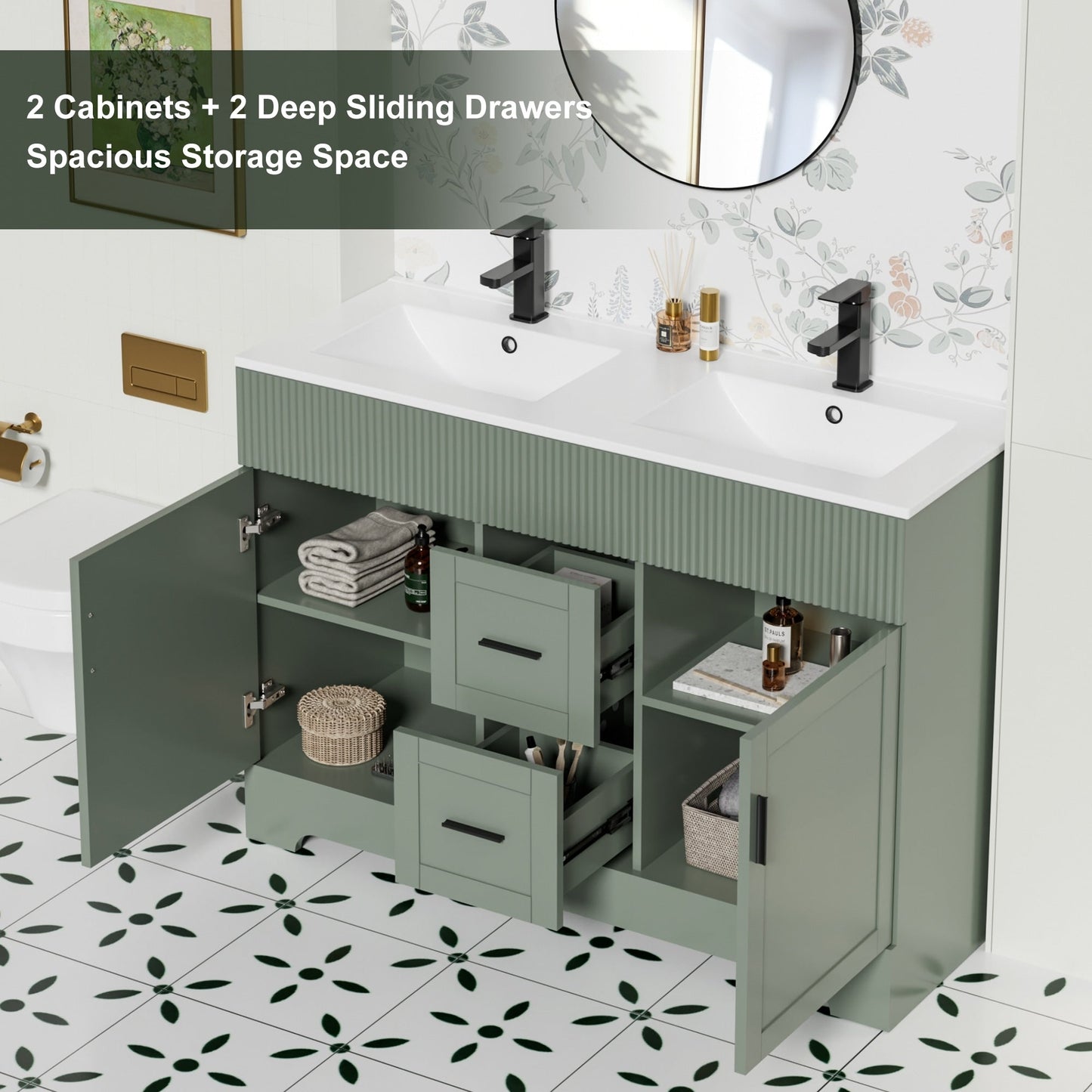 Ensemble de meuble-lavabo ondulé pour salle de bain, 30/36/48 pouces, avec lavabo et robinet.