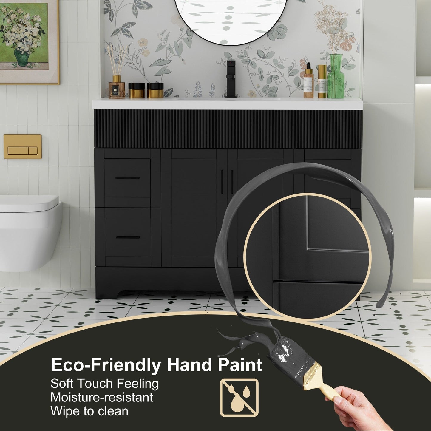 Ensemble de meuble-lavabo ondulé pour salle de bain, 30/36/48 pouces, avec lavabo et robinet.