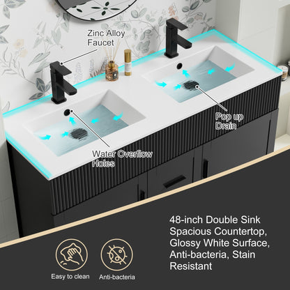 Ensemble de meuble-lavabo ondulé pour salle de bain, 30/36/48 pouces, avec lavabo et robinet.
