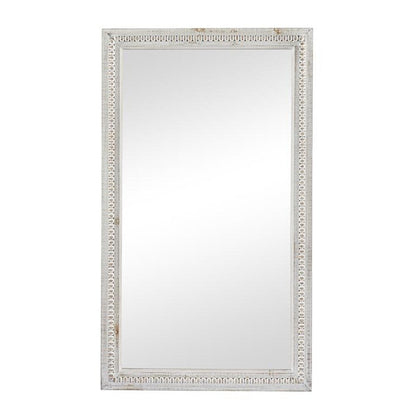 Grand miroir mural rectangulaire en bois sculpté et perlé, style rustique blanc lavé, 48 x 28 pouces - 48 x 28 pouces