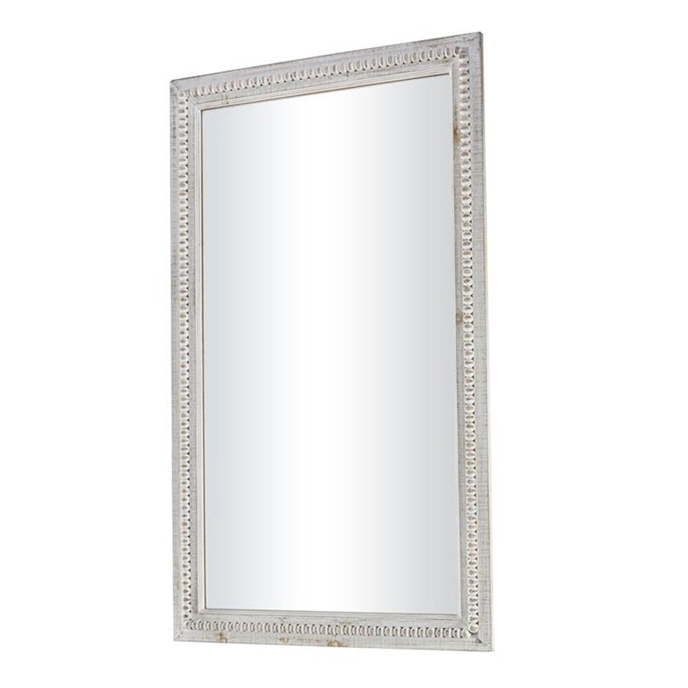 Grand miroir mural rectangulaire en bois sculpté et perlé, style rustique blanc lavé, 48 x 28 pouces - 48 x 28 pouces