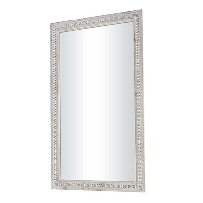 Grand miroir mural rectangulaire en bois sculpté et perlé, style rustique blanc lavé, 48 x 28 pouces - 48 x 28 pouces