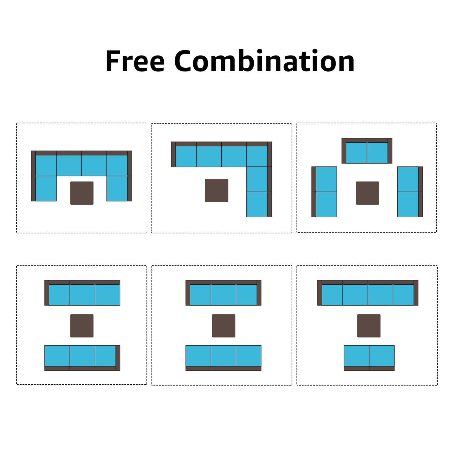 Ensemble de canapé d'extérieur modulable en osier et acier avec coussins, 7 pièces