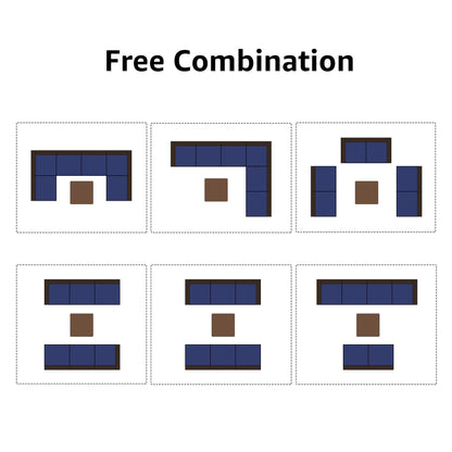 Ensemble de canapé d'extérieur modulable en osier et acier avec coussins, 7 pièces
