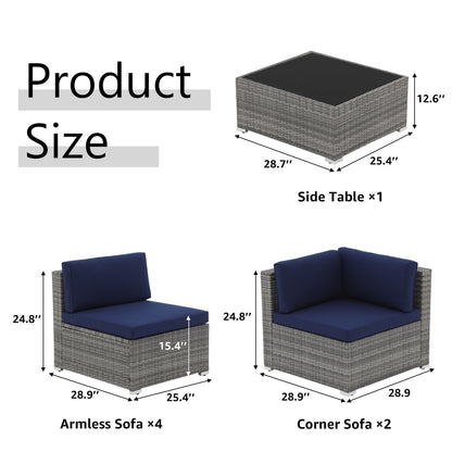 Ensemble de canapé d'extérieur modulable en osier et acier avec coussins, 7 pièces