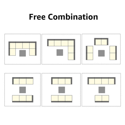 Ensemble de canapé d'extérieur modulable en osier et acier avec coussins, 7 pièces