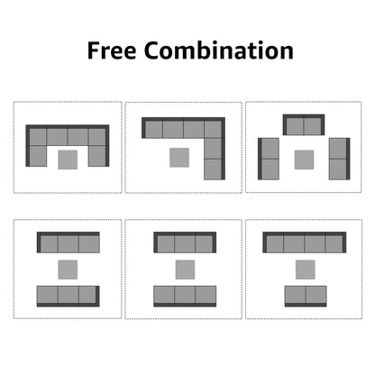 Ensemble de canapé d'extérieur modulable en osier et acier avec coussins, 7 pièces