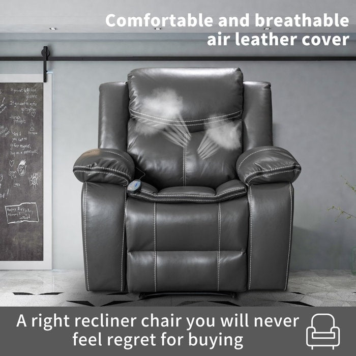 Fauteuil inclinable à large assise en cuir durable avec massage et chauffage.