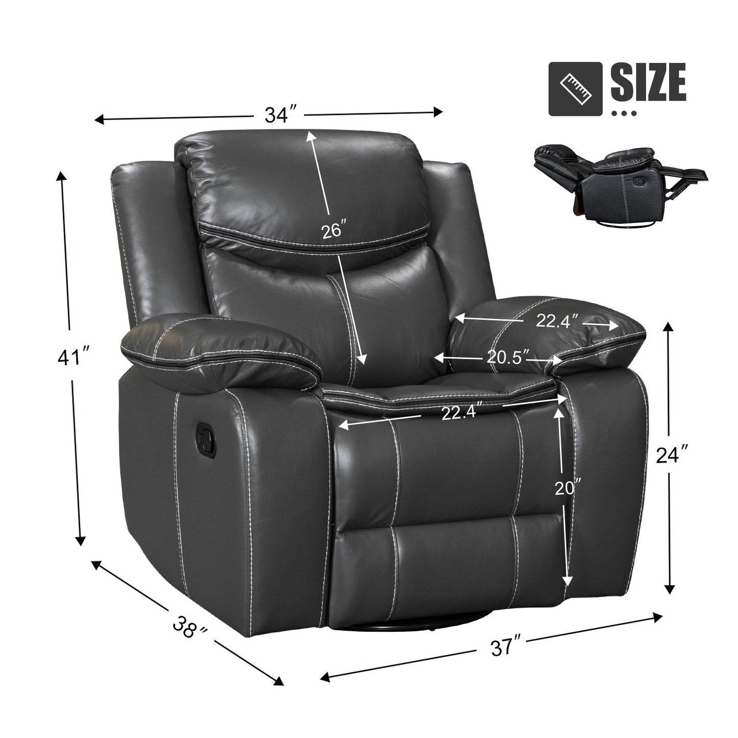 Fauteuil inclinable à large assise en cuir durable avec massage et chauffage.