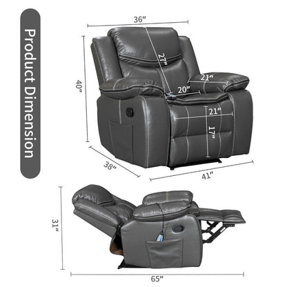 Fauteuil inclinable à large assise en cuir durable avec massage et chauffage.