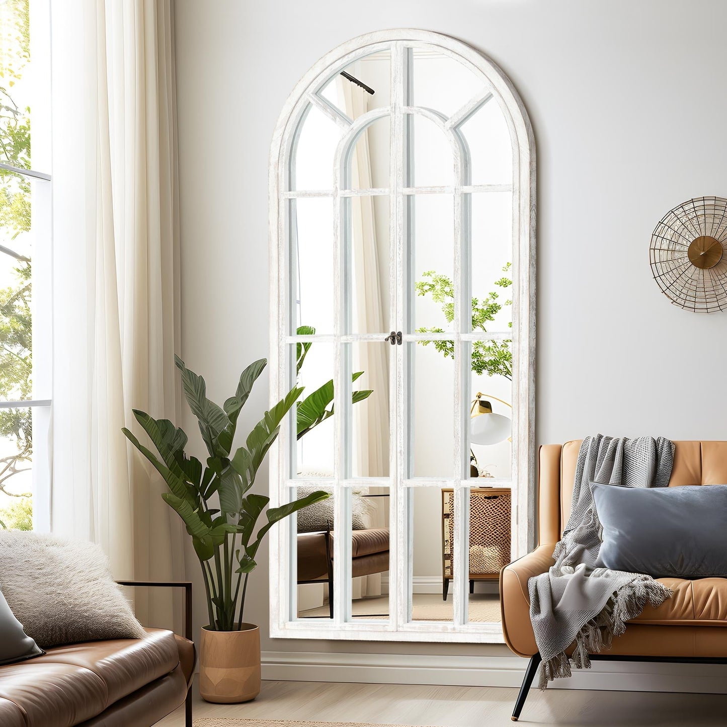 Miroir en forme de fenêtre, miroir en bois incurvé, 71'' L*31'' l