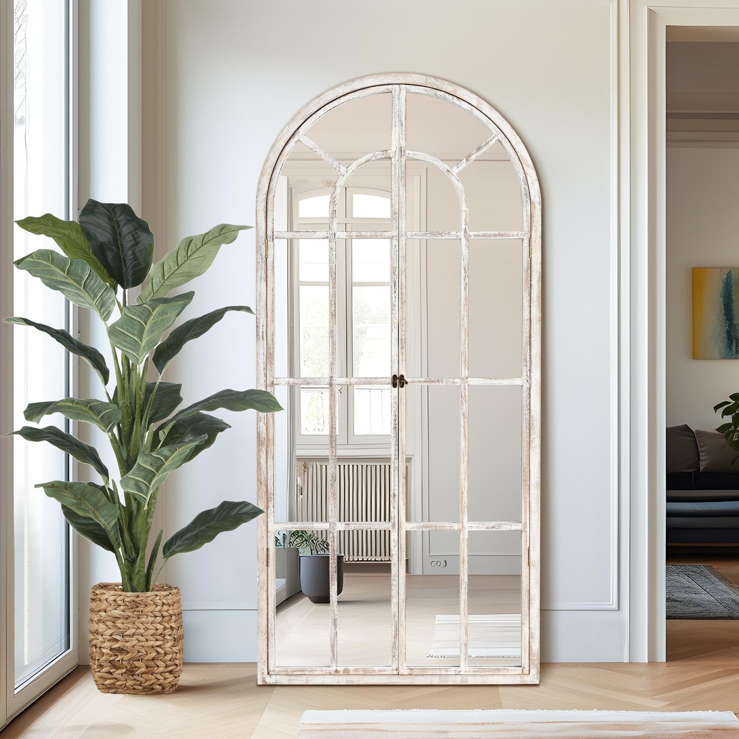 Miroir en forme de fenêtre, miroir en bois incurvé, 71'' L*31'' l