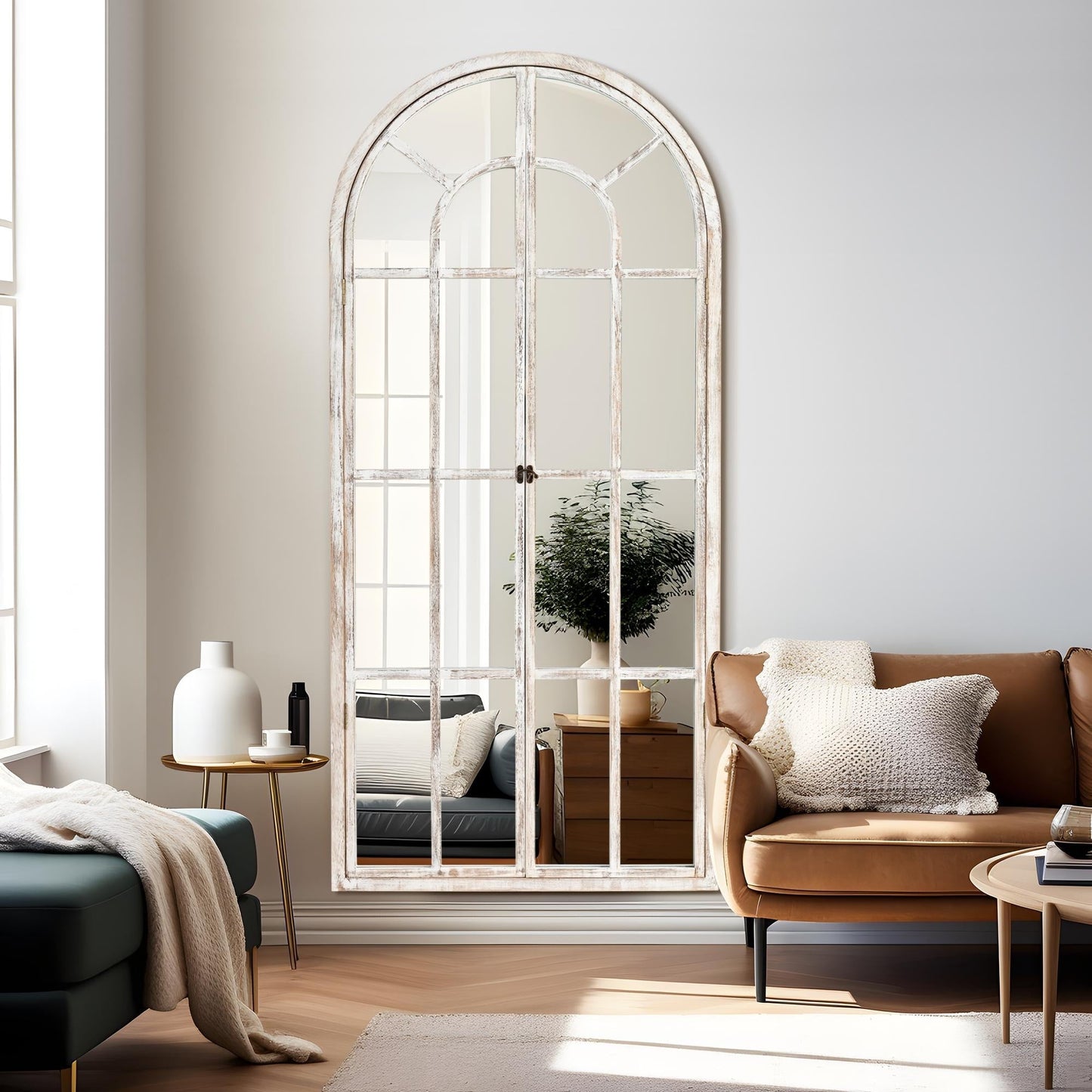 Miroir en forme de fenêtre, miroir en bois incurvé, 71'' L*31'' l