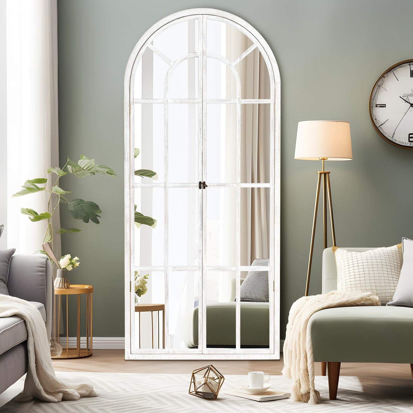 Miroir en forme de fenêtre, miroir en bois incurvé, 71'' L*31'' l