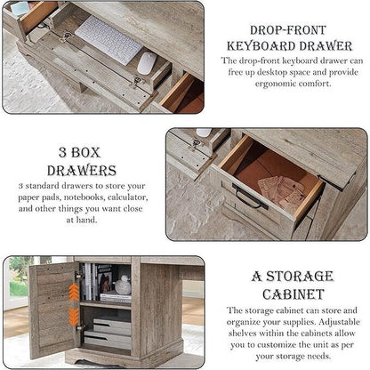 Bureau de direction de style farmhouse de 60 pouces, bureau de travail en bois pour la maison, bureau d'ordinateur