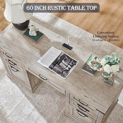 Bureau de direction de style farmhouse de 60 pouces, bureau de travail en bois pour la maison, bureau d'ordinateur