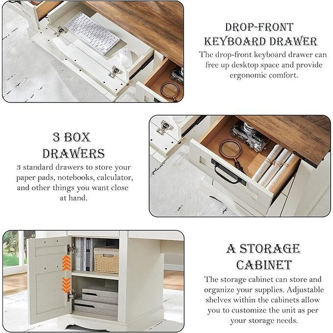 Bureau de direction de style farmhouse de 60 pouces, bureau de travail en bois pour la maison, bureau d'ordinateur