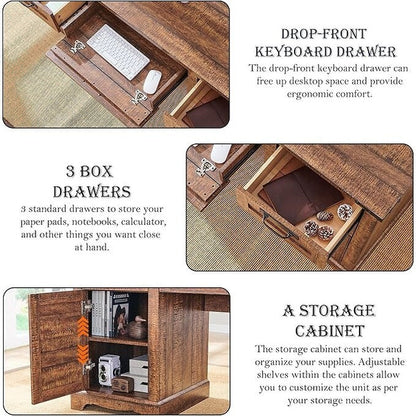 Bureau de direction de style farmhouse de 60 pouces, bureau de travail en bois pour la maison, bureau d'ordinateur